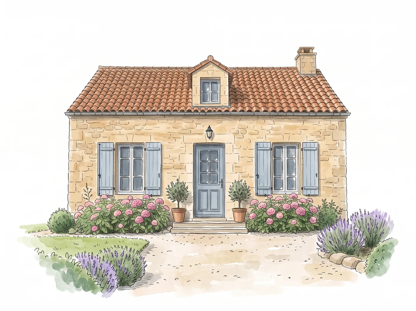 Exemple de la maison en croquis aquarellé